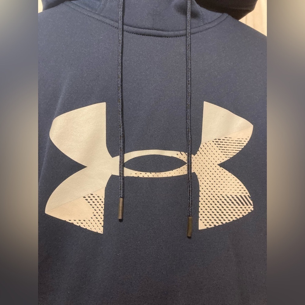 SM under armour high neck hoodie cold gear loose fit navy sweatshirt with hood - Picture 3 of 7